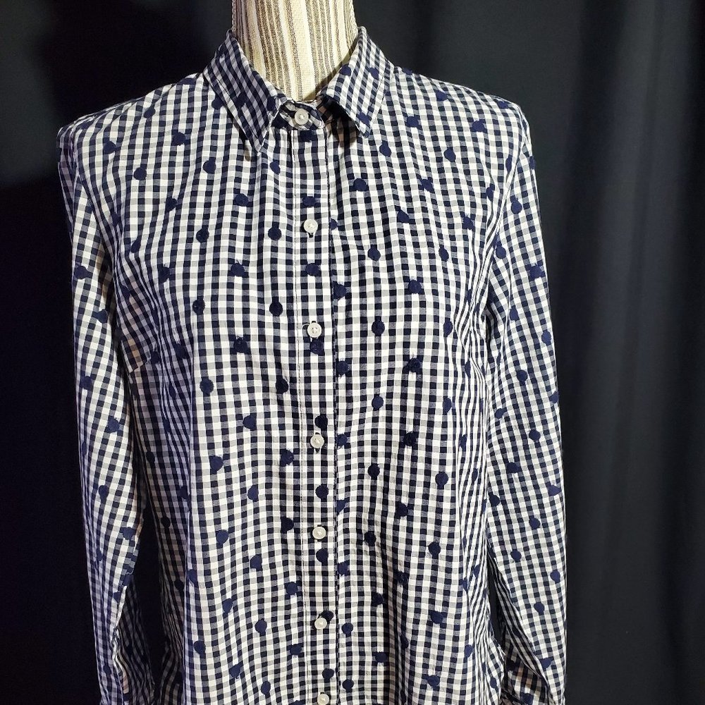 Tommy Hilfiger Long-Sleeve Gingham & Polka Dot Shirt, L, Navy/White